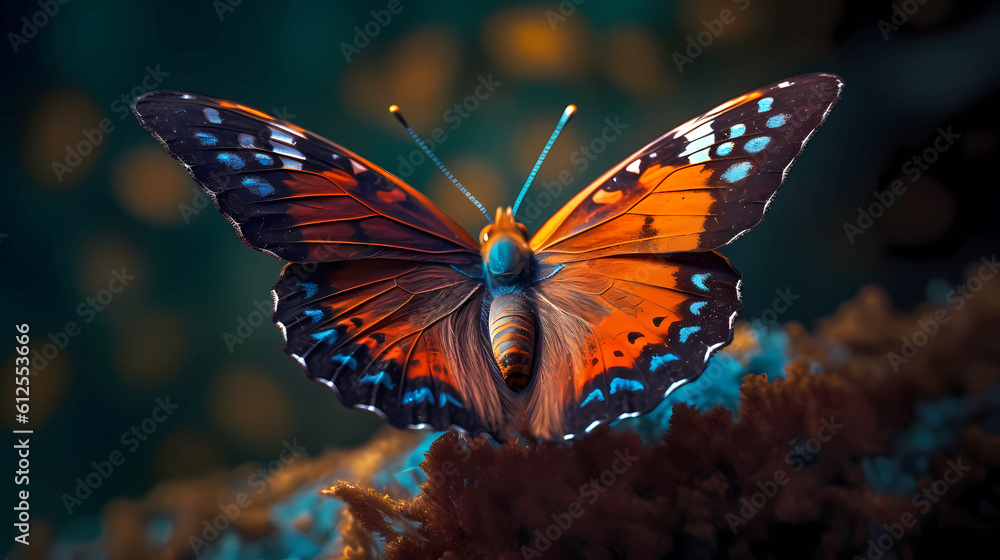 Beautiful butterfly with spread wings on a dark background. Beautiful butterfly with spread wings on a dark background.