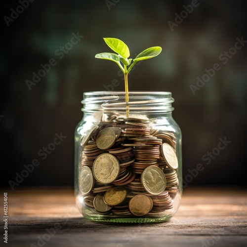 Plant Growing In Savings Coins - Investment And Interest Concep | Generative AI 