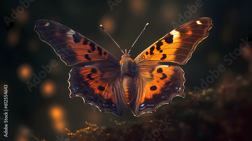 Beautiful butterfly with spread wings on a dark background. © ArturSniezhyn