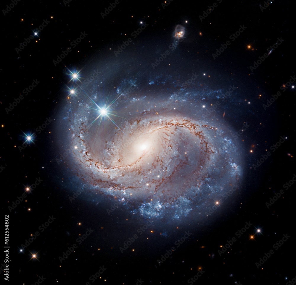 Beautiful spiral galaxy with bright stars. Space, universe backdrop.