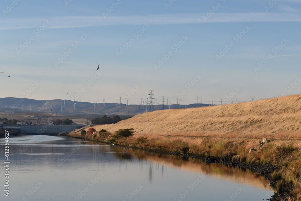scenic california aqueduct with hills