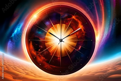clock in space, time concept, time of milky way
