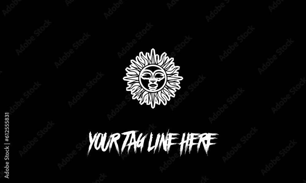 Fototapeta premium Editable vector logo of sun with a face with a space for the tagline on a black background