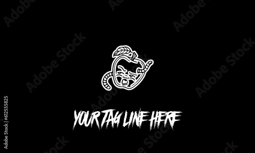 Vector illustration of a rotten apple icon and an editable tagline on a black background