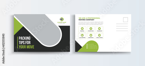 Moving Service Transport, Transportation Postcard Template, Mover and Transport Logistics Post, Transport Business poster Template, Delivery and Transport Service company Postcard.