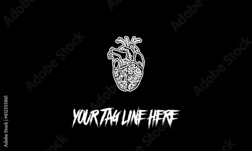 Vector of a heart icon with a tag line on a black background