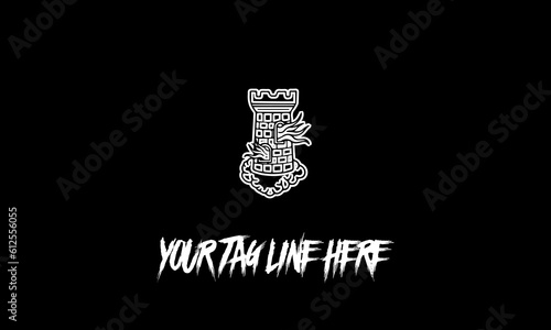 Vector of a tower icon with a tag line on a black background