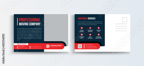 Moving Service Transport, Transportation Postcard Template, Mover and Transport Logistics Post, Transport Business poster Template, Delivery and Transport Service company Postcard.