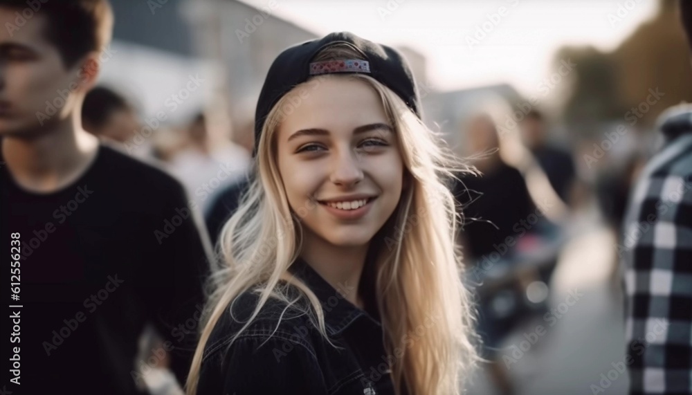 Cool young girl in a hat on the street, AI generated Cool young girl in a hat on the street, AI generated