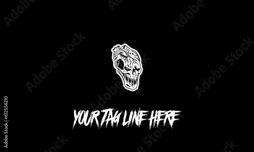 Skull icon with a tag line isolated on a black background