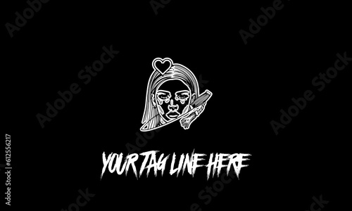 Vector of a beautiful woman icon with a tag line isolated on a black background