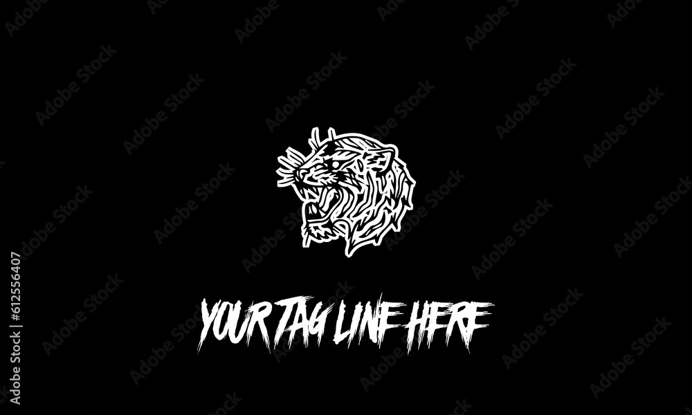 Vector design of a minimalistic logo sketch in tiger face shape and space for text Vector design of a minimalistic logo sketch in tiger face shape and space for text