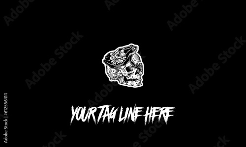 Skull icon with a tag line isolated on a black background