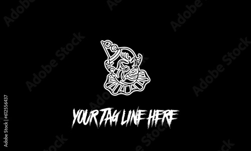 Clown icon with a tag line isolated on a black background