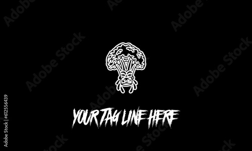 Vector design of a minimalistic logo sketch in broccoli shape and space for text