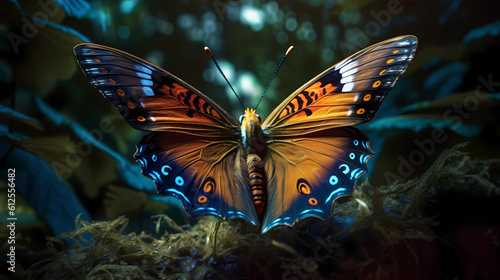 Beautiful butterfly with spread wings on a dark background. © ArturSniezhyn