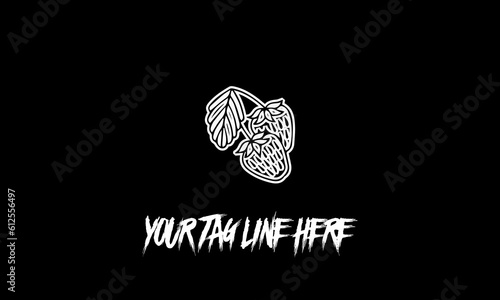 Strawberries icon with a tag line isolated on a black background