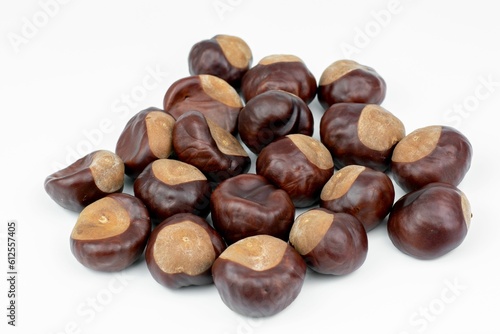 Close-up shot of chestnuts isolated on a white background