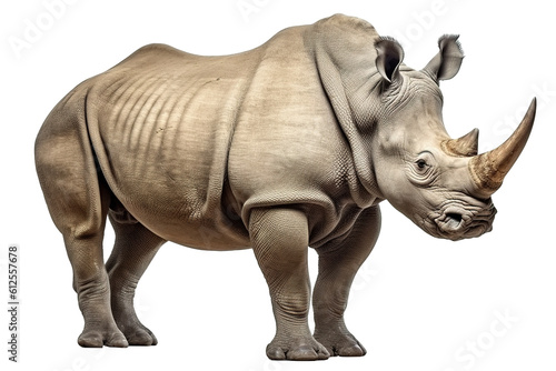 Full body rhino isolated on transparent or white background. Generative AI