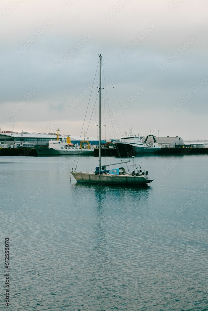 Beautiful closeup view of a sailing boat on a harbor