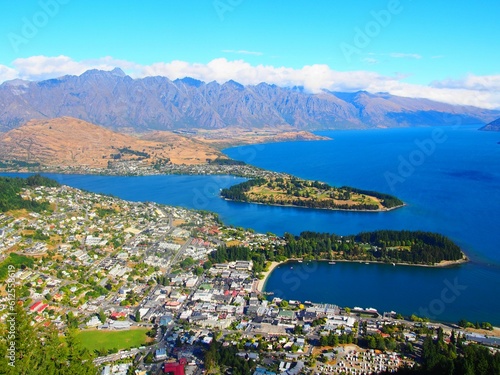 Natural view of the beautiful coast and beachline in Queenstown city, New Zealand