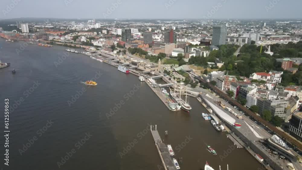 Aerial view of cityscape Hamburg surrounded by buildings and water Aerial view of cityscape Hamburg surrounded by buildings and water