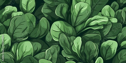 Fresh Organic Spinach Vegetable Cartoon Horizontal Background Illustration. Healthy Vegetarian Diet. Ai Generated Drawning Background Illustration with Delicious Juicy Spinach Vegetable. Generative AI