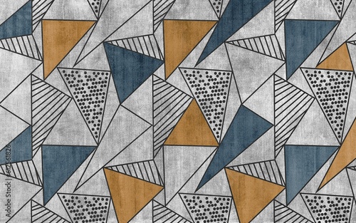 Illustration of colorful geometric shapes isolated on a carpet-textured background