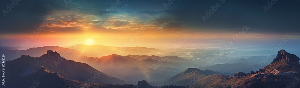 a mountain top, a breathtaking sunrise unfolds before your eyes, filling the sky with a symphony of colors