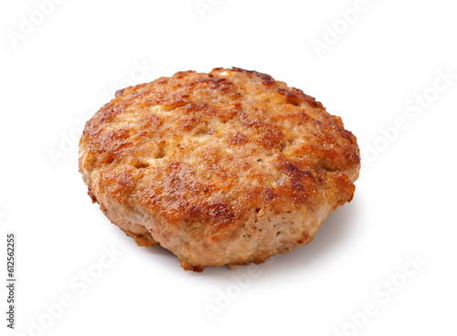 Tasty meat cutlet on white background