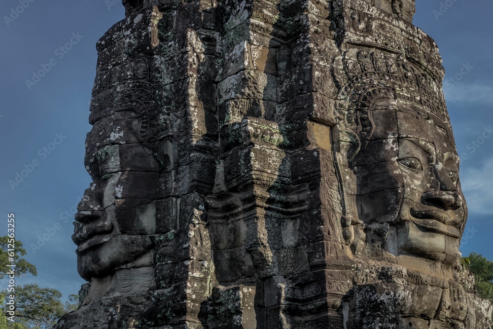 Beautiful shot of the Bayon Temple at Angkor Wat temple complex in Cambodia