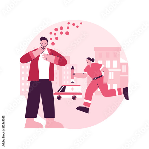 Anaphylaxis abstract concept vector illustration. Severe allergic reaction help, anaphylaxis shock treatment, emergency allergy case, hypersensitivity, cause and symptoms abstract metaphor.