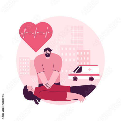CPR abstract concept vector illustration. Cardiopulmonary resuscitation, CPR, emergency procedure, chest compressions, ambulance, artificial ventilation, first aid training abstract metaphor.
