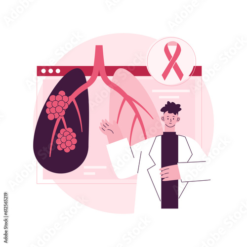 Lung cancer abstract concept vector illustration. Oncology early stage diagnostics, tumor risk factor, lung cancer treatment, fighting disease, chemical therapy, oncology abstract metaphor.