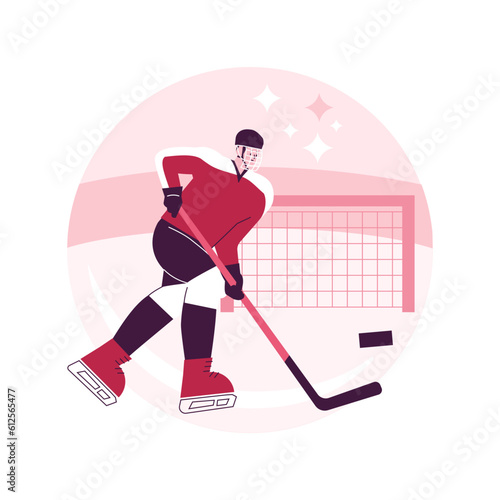 Ice Hockey abstract concept vector illustration. Ice sports equipment, professional hockey club, world championship, team training, watch tournament live, protective uniform abstract metaphor.