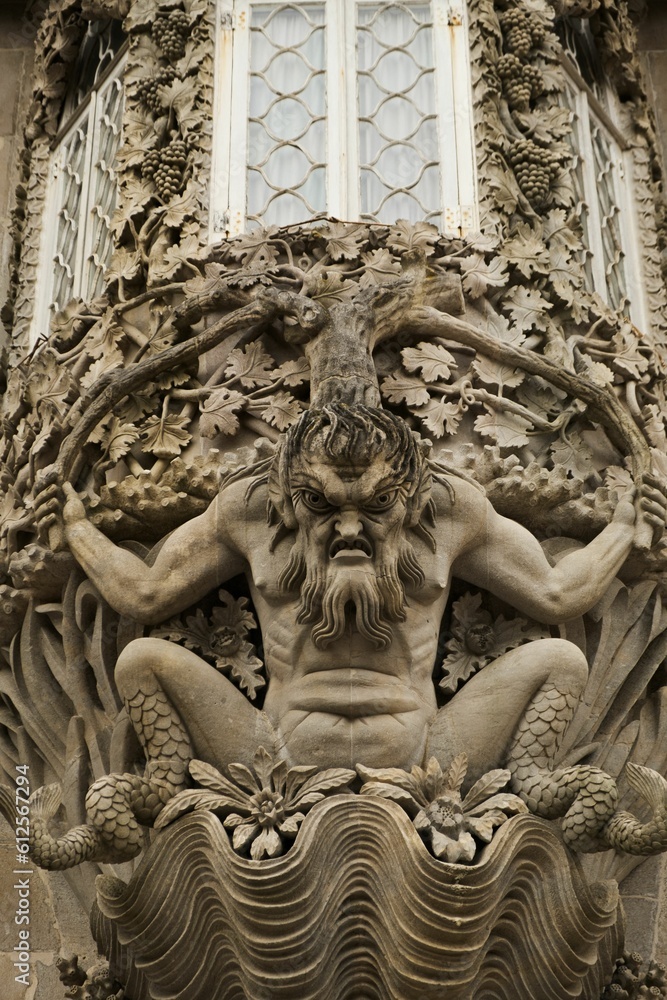 Vertical shot of the scary old statue in Sintra, Portugal