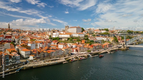 Beautiful view of the cityscape on the coast of Douro river in Port, Portugal