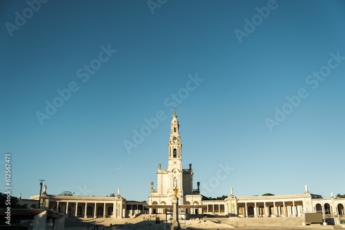 Sanctuary of Our Lady of Fatima in Portugal against a blue sky
