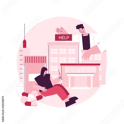 Drug rehab center abstract concept vector illustration. Inpatient drug rehab center, experimental treatment, substance abuse rehabilitation, addiction therapy clinic facility abstract metaphor.