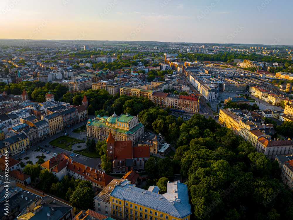 Aerial view of old town of Krakow in Poland
