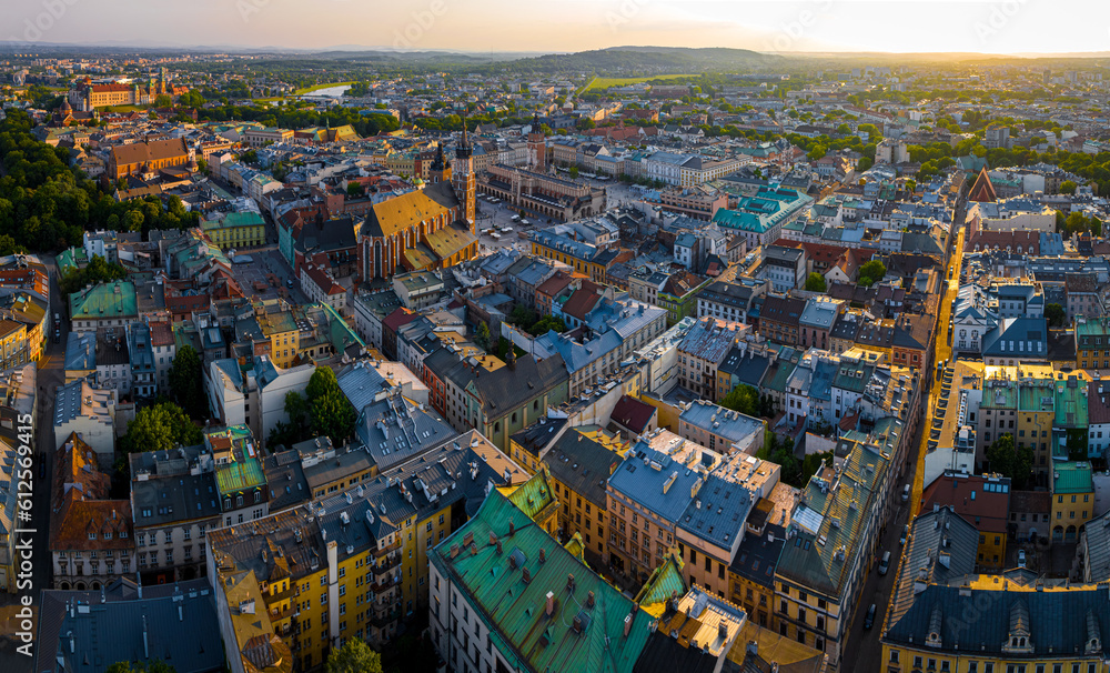 Aerial view of old town of Krakow in Poland