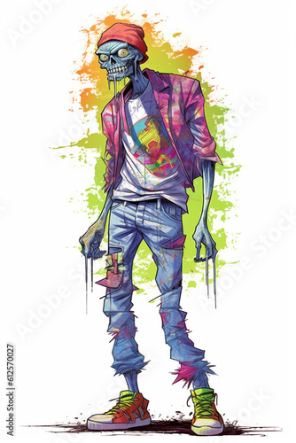 Graffiti vandal garbage cartoon character sticker on white. Generative ai