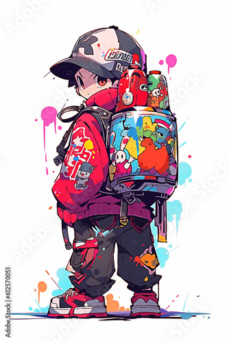 Graffiti vandal garbage cartoon character sticker on white. Generative ai