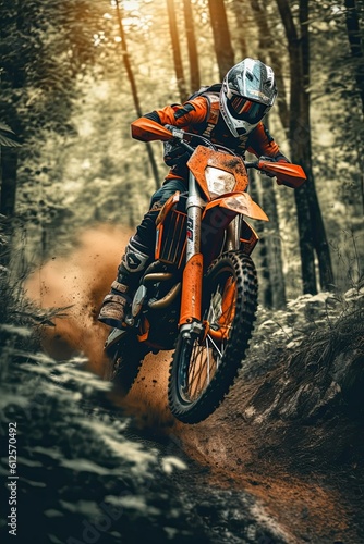 Adrenaline Rush: Motocross Trail Riding in the Wilds of Nature, Generative AI © AIGen