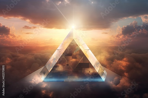 Mysterious Alien Triangular Structure Hovering Among Sunlit Clouds, Generative AI