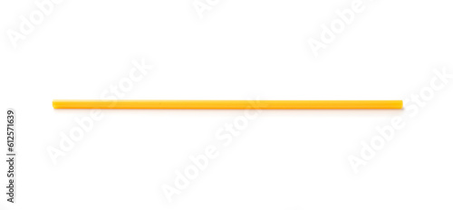Yellow plastic straw on white background
