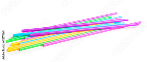Принти на полотні Different plastic straws on white background