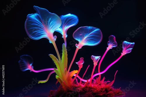 Animals, Joker, clown, panda or plants decorated with neon. Generative AI. © Royal Ability