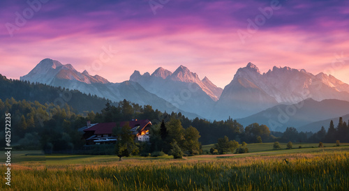 beautiful landscape with big mountains at sunset in high resolution