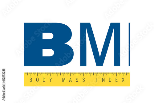 BMI classification measurement logo concept. Body Mass Index level monogram with ruler. Person different weights level from overweight to underweight logotype. Vector eps symbol